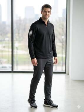 adidas Men's XL Black 1/4 Zip Golf Pullover with 3-Stripe Sleeve Detail